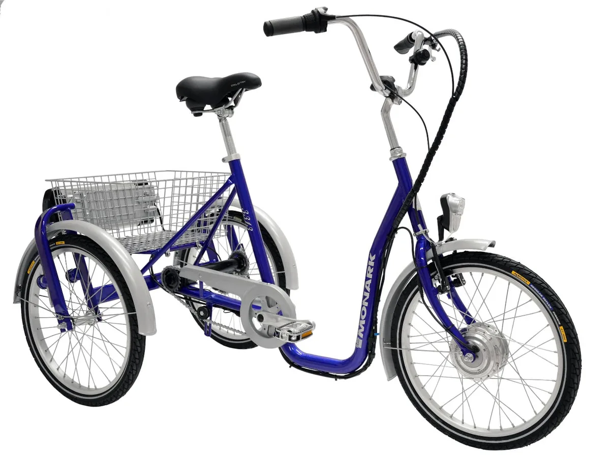 Monark 3-hjul voksen 20" El-cykel med 3 gear Blå — produktfoto via Ladcyklen.dk